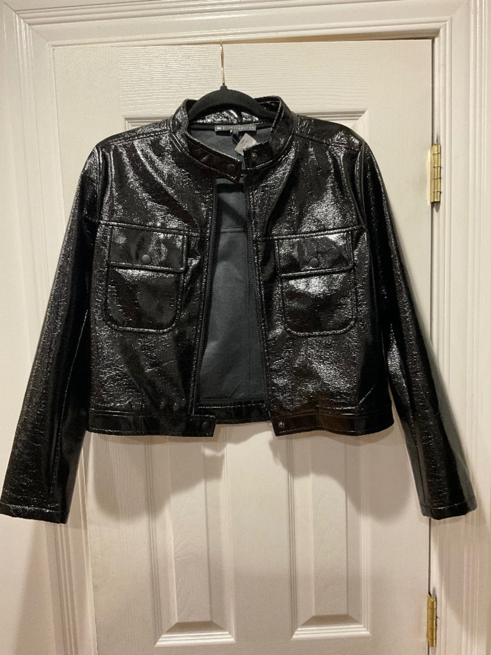 NWT Elliott Lauren Black Croc Embossed Faux Leather Jacket Sz 6